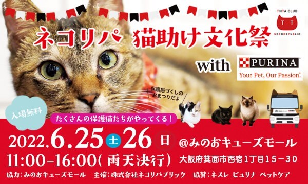 関西の猫好きさん必見！！６月２５日、２６日はみのおキューズモールへ集まれ！！